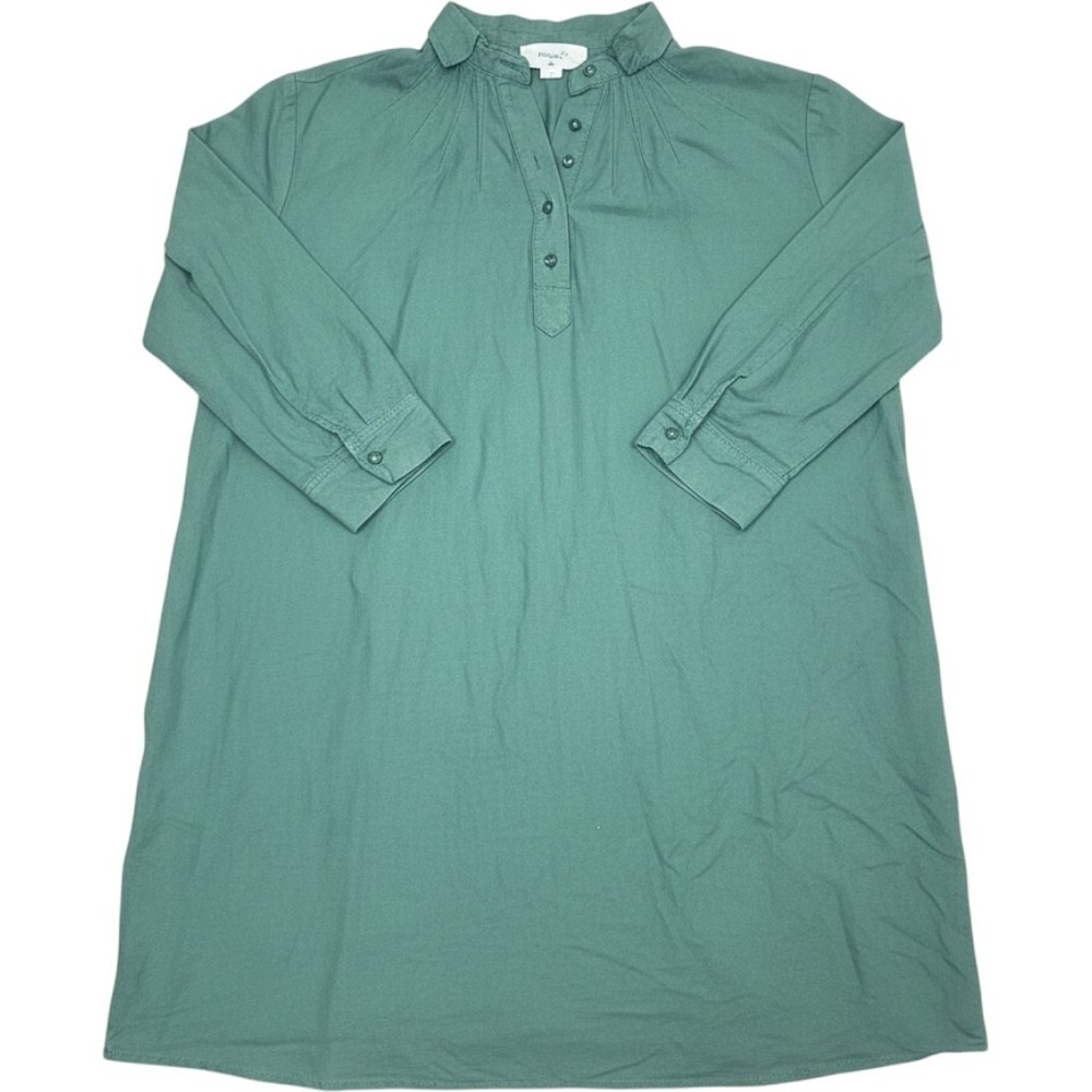 Pomander Place Green Cotton Pleated Neck Tunic Top Y18715T Womens Small